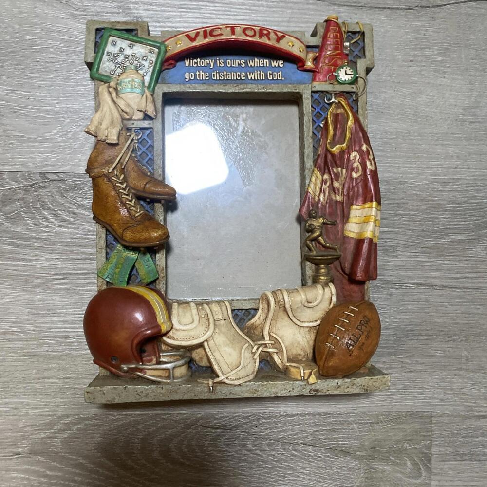 Vintage Football Victory Molded Ceramic Sports Frame RARE 4 X 6 In